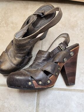 Frye Brown Leather Slingback Clog Heels